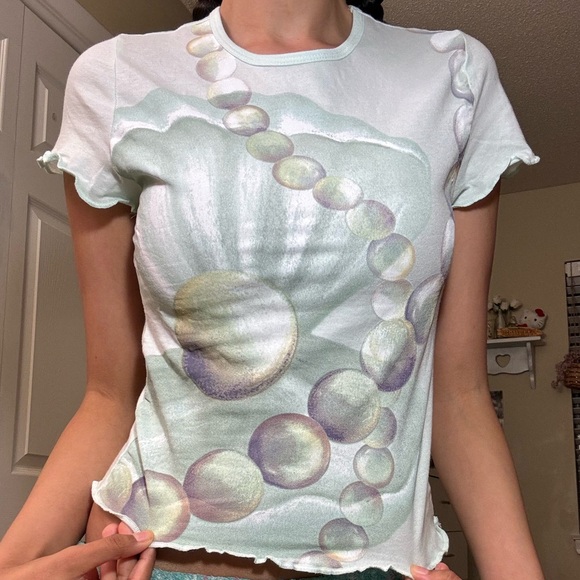 light blue kimchi blue lettuce trim baby tee - Picture 1 of 3